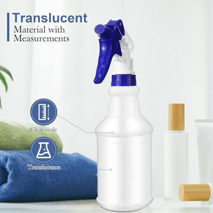 Zubebe 24 Pack 32 oz Plastic Spray Bottle Bulk Empty Leakproof Heavy Duty Spray Bottles for Cleaning Supplies Mist Bottles with Label and Adjustable Nozzle for Plant (Blue,Clear Scale) - color: Blue, style: Clear Scale