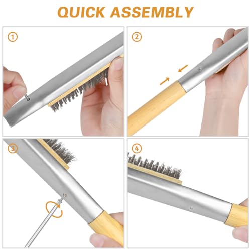 Aolso Pizza Oven Brush, 26" Brush and Stainless Steel Scraper for Pizza Stone, BBQ Grill Cleaning Brush Non Scratch Heat Proof Stainless Steel Bristles with Screwdriver for Pizza Oven and Accessories - color: 26" Stainless Steel Bristles