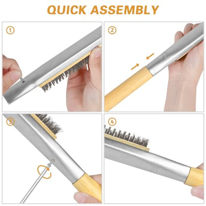 Aolso Pizza Oven Brush, 26" Brush and Stainless Steel Scraper for Pizza Stone, BBQ Grill Cleaning Brush Non Scratch Heat Proof Stainless Steel Bristles with Screwdriver for Pizza Oven and Accessories - color: 26" Stainless Steel Bristles