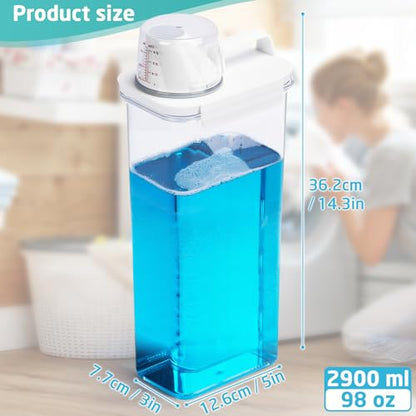 Laundry Detergent Dispenser-2 Pack, 98 oz Detergent Dispenser with 4 Removable Labels, Laundry Soap Dispenser for Laundry Room Organization and Storage, BPA Free & PET Plastic Clear - size: 1 Count (Pack of 2)