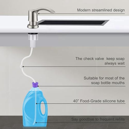 GAGALIFE Kitchen Sink Soap Dispenser - Sink Soap Dispenser Pump with 40" Silicone Soap Dispenser Extension Tube (Brushed Nickel), Say Goodbye to Frequent Refills G080-1BN - color: Brushed Nickel, size: with Hose