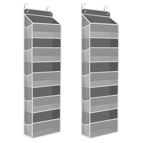 SpaceHacks 2 Pack Over The Door Organizer, Hanging Storage Organizer with Clear Window, 40lb Ultra Sturdy Large Capacity Room Organizer for Pantry Laundry Bathroom Nursery Closet (Grey) - color: Grey, size: 2 Pack 5-Tier