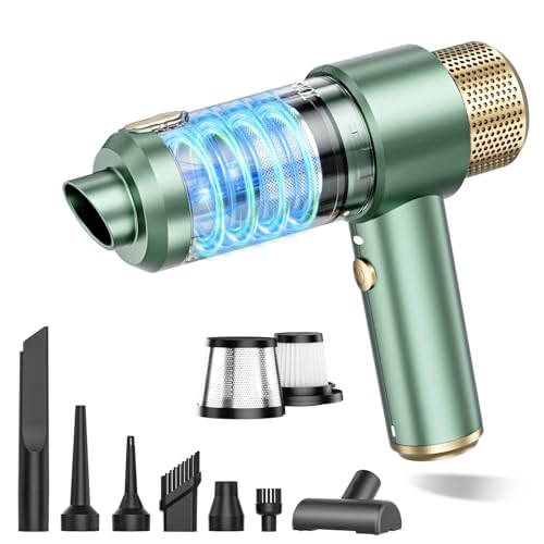 JONYJ Handheld Car Vacuum Cleaner, 16000PA Hand Held Vacuum Portable Cordless, 2 in 1 Air Duster and Vacuum Cleaner with LED Light, Multi-Nozzles, 120W High Power Mini Vacuum for Home, Pet, Office - color: Green & Gold