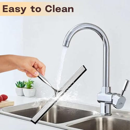 10 Inch Stainless Steel Shower Squeegee for Glass Doors, with 1 Hooks 1 Screwdriver, Bathroom Tool Household Window Mirror Squeegee, for Tile Wall, Car, Silver