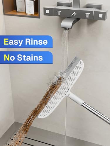 Silicone Floor Squeegee, 180° Rotating Air Broom, Squeegee for Floor with a Long Handle, Magic Broom for Water and Pet Hair Removal on Bathroom Floors, Tile, Deck and Glass, Indoor Cleaning Tool - size: 11.8" | Soft TPR Silicone with Raised Dots