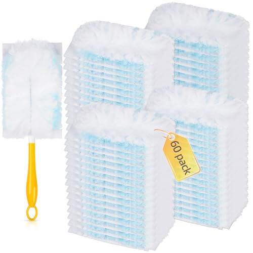 60 Count 180° Duster Refills Compatible with Dusters 180 Handle Dusters, Heavy Duty Multi-Surface Duster Replacement with 1 Extra Handle, Unscented - color: 60 Count