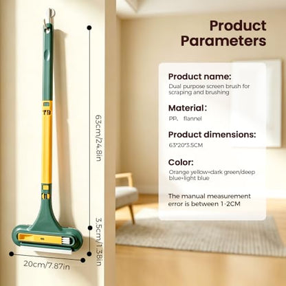 Window Screen Cleaning Brush,2 in 1 Window Screen Cleaner Tool with Squeegee,Mesh Screen Cleaner,Multi-Purpose Cleaning Brush for Patio, Door, Porch Screens (Yellow Green) - color: Yellow Green