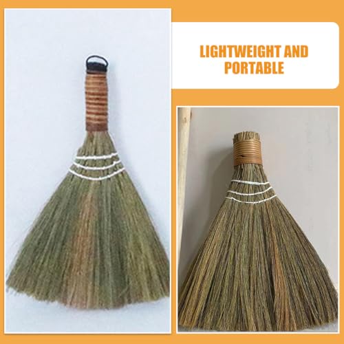 Abaodam 2pcs Hand Woven Brooms with Detachable Long Handle, Soft Straw Multipurpose Desk and Floor Cleaning Sweeper for Home Dust Removal