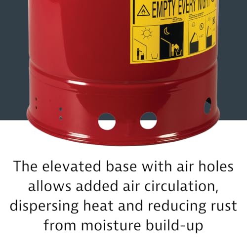 Justrite 14 Gallon Galvanized Steel Oily Waste Can, 20" x 16" Metal Oil Rag Safety Can with Hand Operated Self-Closing Lid for Oil Rag Disposal, Made in The USA, Red, 09510 - color: Red, size: 14 Gallon, style: Hand-Operated Lid