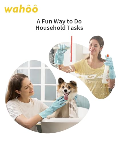 LANON wahoo Skin-Friendly Cleaning Gloves, Dishwashing Kitchen Gloves with Cotton Flocked Liner, Reusable, Non-Slip, Surf Spray, Medium - size: Medium (Pack of 1)