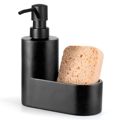 Shinowa Dish Soap Dispenser with Sponge Holder, Refillable Kitchen Dish Soap Dispenser Pump, 2-in-1 Countertop Soap Pump Dispenser for Kitchen Sink and Bathroom, Gravel Black - color: Gravel Black
