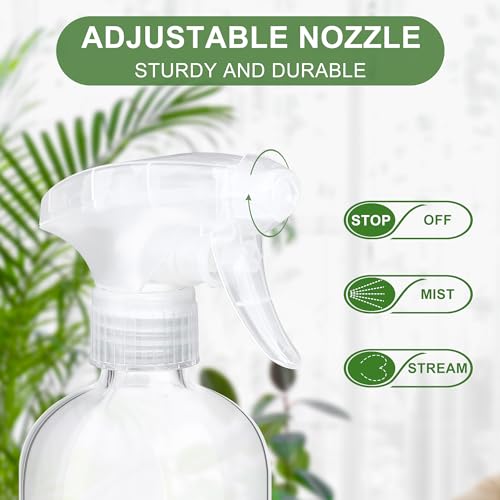 3Pcs empty glass spray bottle with Silicone Sleeve and label, 16 ounce reusable spray bottle, adjustable nozzle,for cleaning solutions, essential oils, hair, pets, plants, etc.