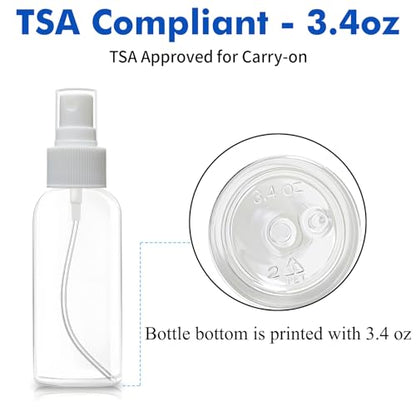 DNSEN 5 Pack 3.4 oz Travel Spray Bottles TSA Approved Fine Mist Travel Size Spray Bottle for Liquids Refillable Empty Clear Plastic Bottles with Labels