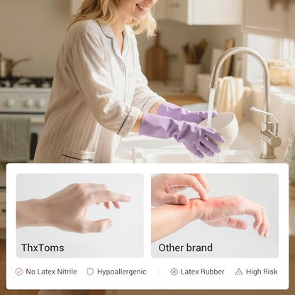 ThxToms 4 Pairs Nitrile Cleaning Gloves, Latex free Reusable Dishwashing Gloves for Women, Kitchen and Bathroom Cleaning, Non-Slip &Flexible, 10 Mil, Colorful, S - size: Small