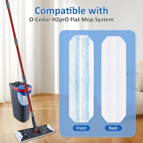 4 Pack Mop Replacement Pads: Compatible with O Ceda H2prO Flat Mop System, Microfiber Mo p Head Replacements, Flat Floor Mop, Washable & Reusable Pad Refills