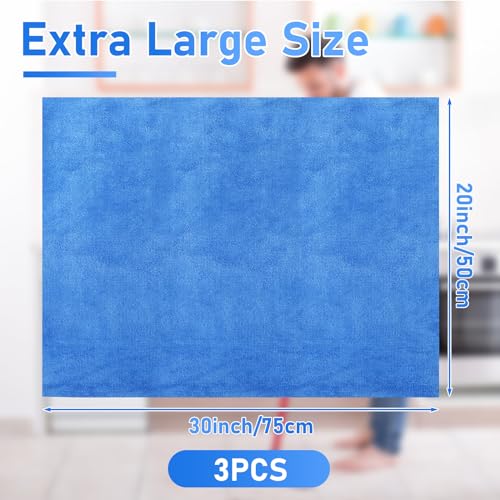 Newwiee 3 Pcs Extra Large Microfiber Cleaning Cloth 30" x 20" Washable Reusable Microfiber Towel Streak Free Lint Free Cloth for Cleaning Home Glass Office Window Bathrooms (Blue) - color: Blue