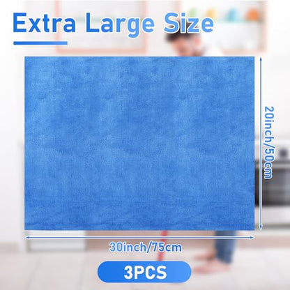 Newwiee 3 Pcs Extra Large Microfiber Cleaning Cloth 30" x 20" Washable Reusable Microfiber Towel Streak Free Lint Free Cloth for Cleaning Home Glass Office Window Bathrooms (Blue) - color: Blue