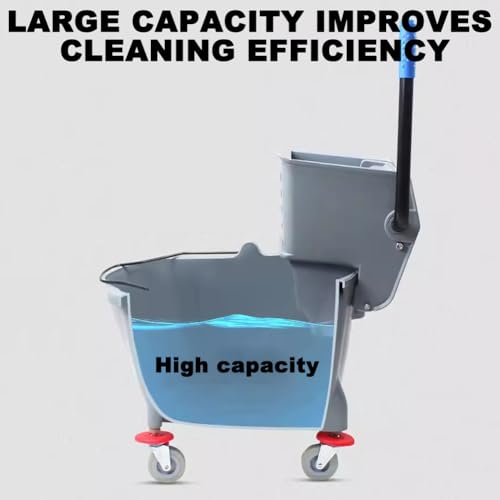 36L Commercial Cleaning Bucket, Compact Mop Bucket with Side Press Wheel Wringer with 4 Removable Wheels, Commercial Heavy Duty Floor Cleaning