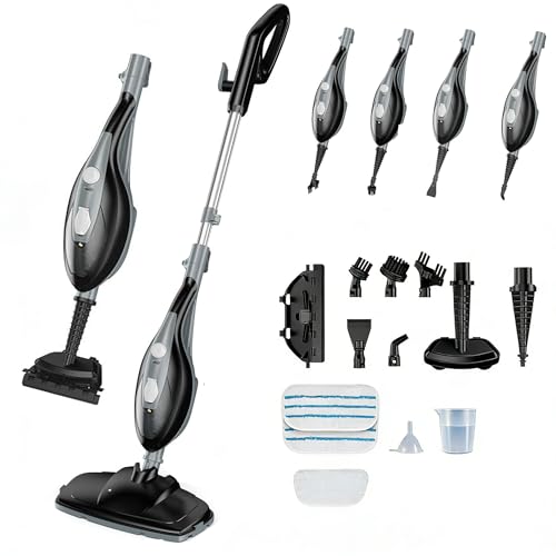 12 in 1 Steam Mop, Handheld Steam Cleaner with 2 Washable Pads, Floor Steamer for Hardwood and Tile, Multipurpose Floor Cleaner Machine for Carpets, Furniture, Windows, Black and Grey - color: Black and Grey