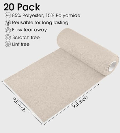KitchLife Microfiber Cleaning Cloth Roll - Tear-Away Reusable Microfiber Paper Towels, Lint-Free, Washable, 20 Sheets for Kitchen, Car, Dishes, and Sensitive Surfaces (Sand Beige) - color: Sand Beige