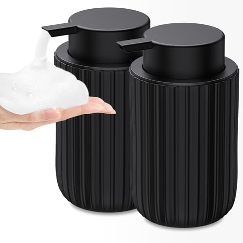Ceramic Foaming Soap Dispenser, 12 oz Bathroom Foam Hand Soap Dispenser, Refillable Lotion Soap Dispenser with Removable Pump for Kitchen Hand Wash Dispenser, Modern Home Decor(2Pack-Black) - color: Black-2pack