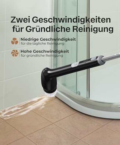LyriFine Electric Spin Scrubber, New Full-Body IPX7 Waterproof Bathroom Cleaner Brush, Shower Scrubber with Long Handle & 2 Speed, Heads Replacement, Cleaning Supplies for Tub Shower Tile Floor - color: Dark Black
