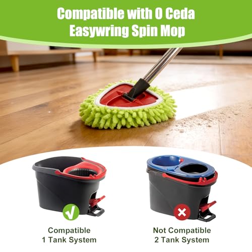 3 Pack Chenille Mop Head Replacements: Compatible with Ocedar Easywring 1 Tank System - Microfiber Spin Mop Refill Accessories - Reusable for Floor Cleaning Green