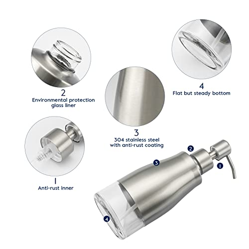 Gaussra 2 Pack Soap Dispenser with Coaster and Stickers, Stainless Steel Case Glass Liner Hand Pump Dispenser, Refillable Liquid Hand Soap Dispenser for Bathroom & Kitchen - Brushed Nickel - color: Brushed Nickel 2