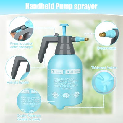 3 Pcs 1/2 Gallon Plastic Handheld Pump Sprayer – Garden Pressure Sprayer Bottle with Adjustable Nozzle for Plants, Cleaning, Household Tasks –Blue - color: Blue, size: 1/2 Gallon