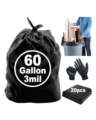 55/60 Gallon Contractor Trash Bags Heavy Duty 3 Mil Black 32"x52" | Heavy Duty, 3 Mil - color: Black-3 Mil