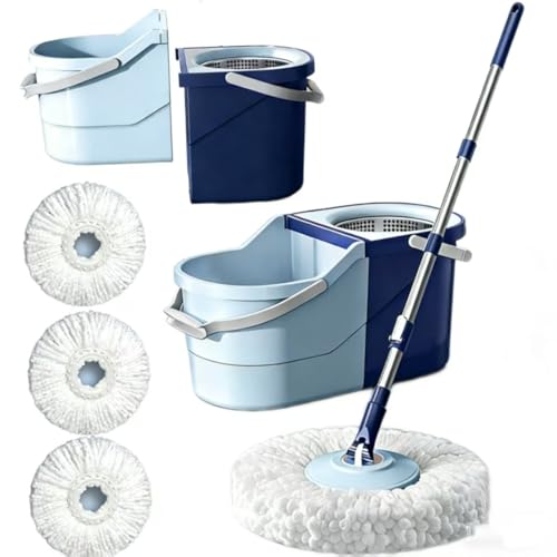 360° Spin Mop & Bucket System with 4 Microfiber Mop Pads | Detachable 2-in-1 Bucket, Efficient Floor Cleaning, For All Hard Floors - color: Blue