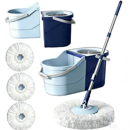 360° Spin Mop & Bucket System with 4 Microfiber Mop Pads | Detachable 2-in-1 Bucket, Efficient Floor Cleaning, For All Hard Floors - color: Blue