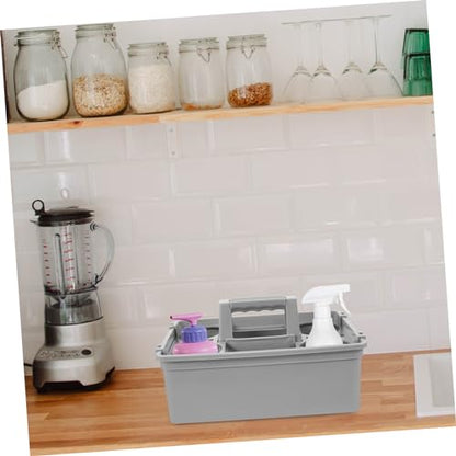 Healifty Cleaning Supplies Organizer Basket with Ergonomic Handle Portable Plastic Storage Container for Easy Access and Organization of Cleaning Tools and Sundries Multiple Compartments for Home Use