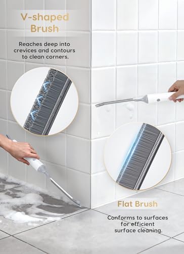 Reciprocating Deep-Clean Brush - Powered by Back-and-Forth Scrubbing Action & LED Light, 3-Speed 2-in-1 Hard and V-Shaped Bristles for Grout, Kitchen, Bathroom, Car, Pet Areas