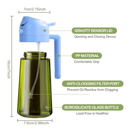 YARRAMATE 16oz/470ml Dark Green Oil Sprayer for Cooking with Stickers, Food-grade Premium 2 in 1 Olive Oil Dispenser Bottle for Kitchen Gadgets, Air Fryer, Salad, Frying, BBQ (SkyBlue) - color: 08_SkyBlue