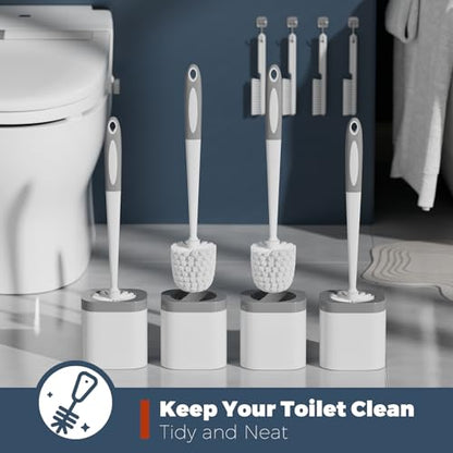 Toilet Brush, 4 Pack Toilet Brush and Holder Set Bathroom Accessories, Toilet Bowl Brush and Holder with 4 Crevice Brush for Bathroom, Toilet Scrubber Brush, White - color: White