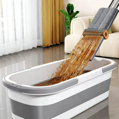 Large Flat Mop and Scalable Bucket with Wheels, 360 Rotating Microfiber Dust Mop with Dewatering Scraper, 54" Adjustable Stainless Steel (1 Mop + 6 Microfiber Pads + 1 Bucket)