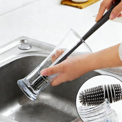 Silicone Bottle Brush, Long Handle Flexible Scrub Brush for Deep Cleaning Kitchen Items Grey