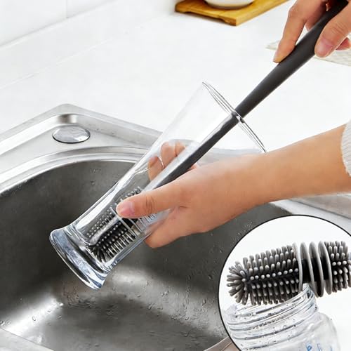 Long-Handle Silicone Bottle Brush – Flexible Deep Cleaning Tool for Cups & Narrow Necks-Grey