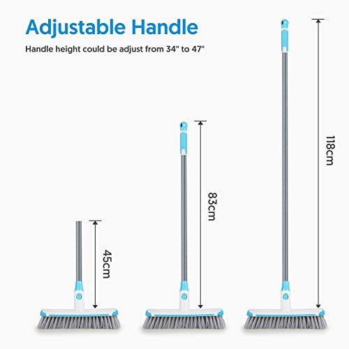 Floor Scrubber with Long Handle, 2 in 1 Scrubbing Brush Stiff Bristle Shower Cleaning Brush for Bathroom, Kitchen, Tub, Carpet, Grout, Tile(Blue) - color: Blue