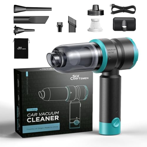 Handheld Car Vacuum Cleaner, 4-in-1 Cordless Rechargeable Mini Vacuum with Air Duster – Quickly Clean Crumbs, Pet Hair & Crevices in Car, Office, Home. Ideal for Commuters & Office Workers (Blue) - color: Blue