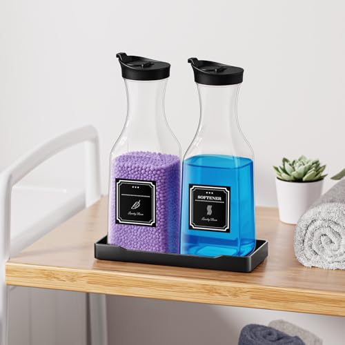 Laundry Detergent Dispenser,Laundry Soap Dispenser,Liquid Laundry Detergent Container,35OZ Fabric Softener Dispenser with Tray, Laundry Room Organization,Extra 4 Labels,Black - color: Black