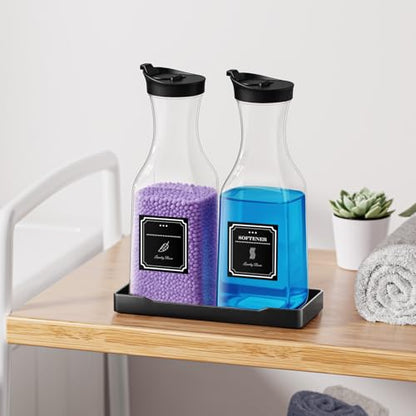 Laundry Detergent Dispenser,Laundry Soap Dispenser,Liquid Laundry Detergent Container,35OZ Fabric Softener Dispenser with Tray, Laundry Room Organization,Extra 4 Labels,Black - color: Black