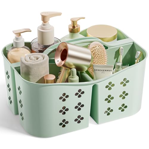 PQH Portable Shower Caddy with Handle, Large Capacity Shower Basket Organizer, Quick-Drain Bathroom Storage Tote, Durable Plastic Shower Organizer for College Dorm, Beach, Gym Essentials, MintGreen - color: Mint Green
