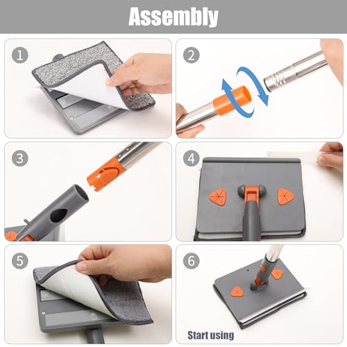 85” Baseboard Cleaner Tool with Handle and Hooks, 180° Rotating Wall Cleaner with Convex Design, Wall Mop with 6 Reusable Pads to Clean Wall, Window, Floor and Ceiling with Extension Poles - size: Rectangular