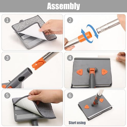 85” Baseboard Cleaner Tool with Handle and Hooks, 180° Rotating Wall Cleaner with Convex Design, Wall Mop with 6 Reusable Pads to Clean Wall, Window, Floor and Ceiling with Extension Poles - size: Rectangular