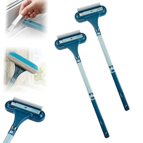 Window Screen Cleaning Brush, 2 in 1 Detachable Multi-Purpose Window Screen Cleaner Tool with Squeegee, Mesh Screen Cleaner Brush with Wet and Dry Dual-Use for Patio Door Porch Screens (Blue, 2PCS) - color: Blue, size: 2PCS