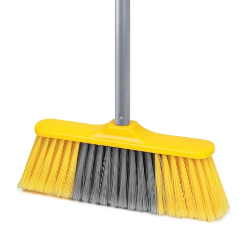 Indoor Broom for Floors 55” Soft Bristle Brooms for Sweeping Indoor/Outdoor to Clean Kitchen, Lobby, Office, Hardwood, Tile, Concrete, Patio, Deck-Yellow - color: A-yellow&gray