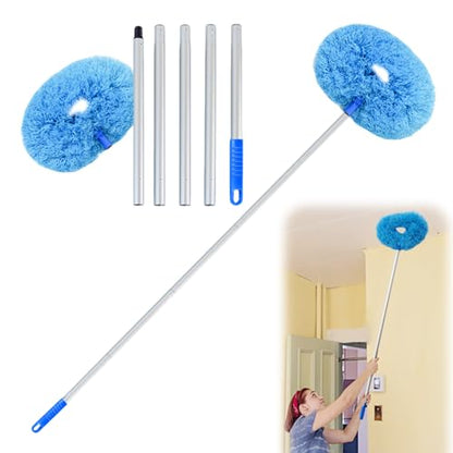 Ceiling Fan Cleaner Duster, Reusable Microfiber Duster with Extension Pole, Removable Dusters for Electric Fans Air Conditioning, Home Car Vents, Curtain (Blue-5Pole) - color: Blue-5pole