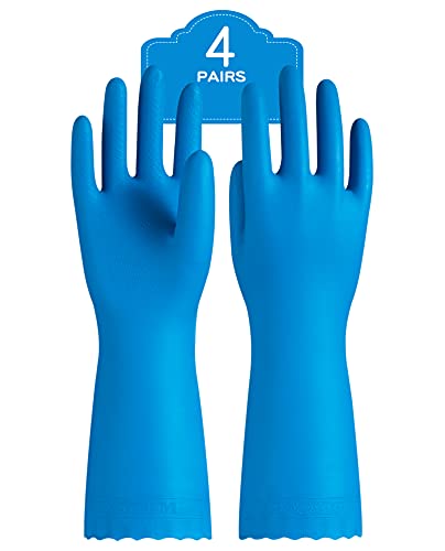 PACIFIC PPE 4 Pairs Reusable Dishwashing Cleaning Gloves with Latex Free, Cotton Lining, Kitchen Gloves, Blue, Medium - color: Blue, size: Medium (Pack of 4)